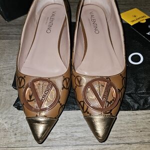 Valentino Women's Brown and Gold Flats